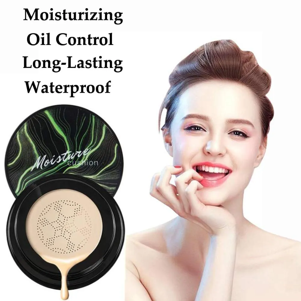 2 PCS Mushroom Head Air Cushion CC Cream Nature Foundation ,Foundation Brush Powder Brush,Moisturizing Concealer, Bright Makeup Base Long Lasting with Mushroom Makeup Sponge (Natural) Natural