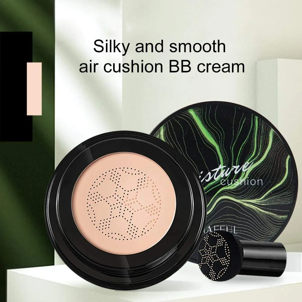 2 PCS Mushroom Head Air Cushion CC Cream Nature Foundation ,Foundation Brush Powder Brush,Moisturizing Concealer, Bright Makeup Base Long Lasting with Mushroom Makeup Sponge (Natural) Natural