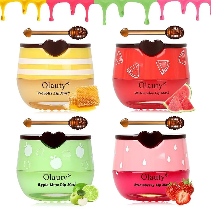 4 PCS Bee Lip Balm & Lip Mask Set – Honey Pot, Honey, Strawberry, Watermelon, and Apple Lime Lip Masks, Propolis Moisturizing Lip Balm with Stick, Hydrating Sleeping Lip Mask for Dry & Cracked Lips