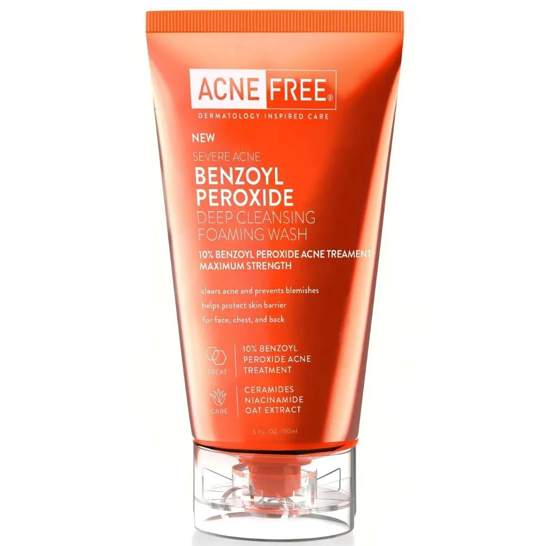 ACNE FREE sever acne benzoyl peroxide deep cleansing foaming wash maximum strength