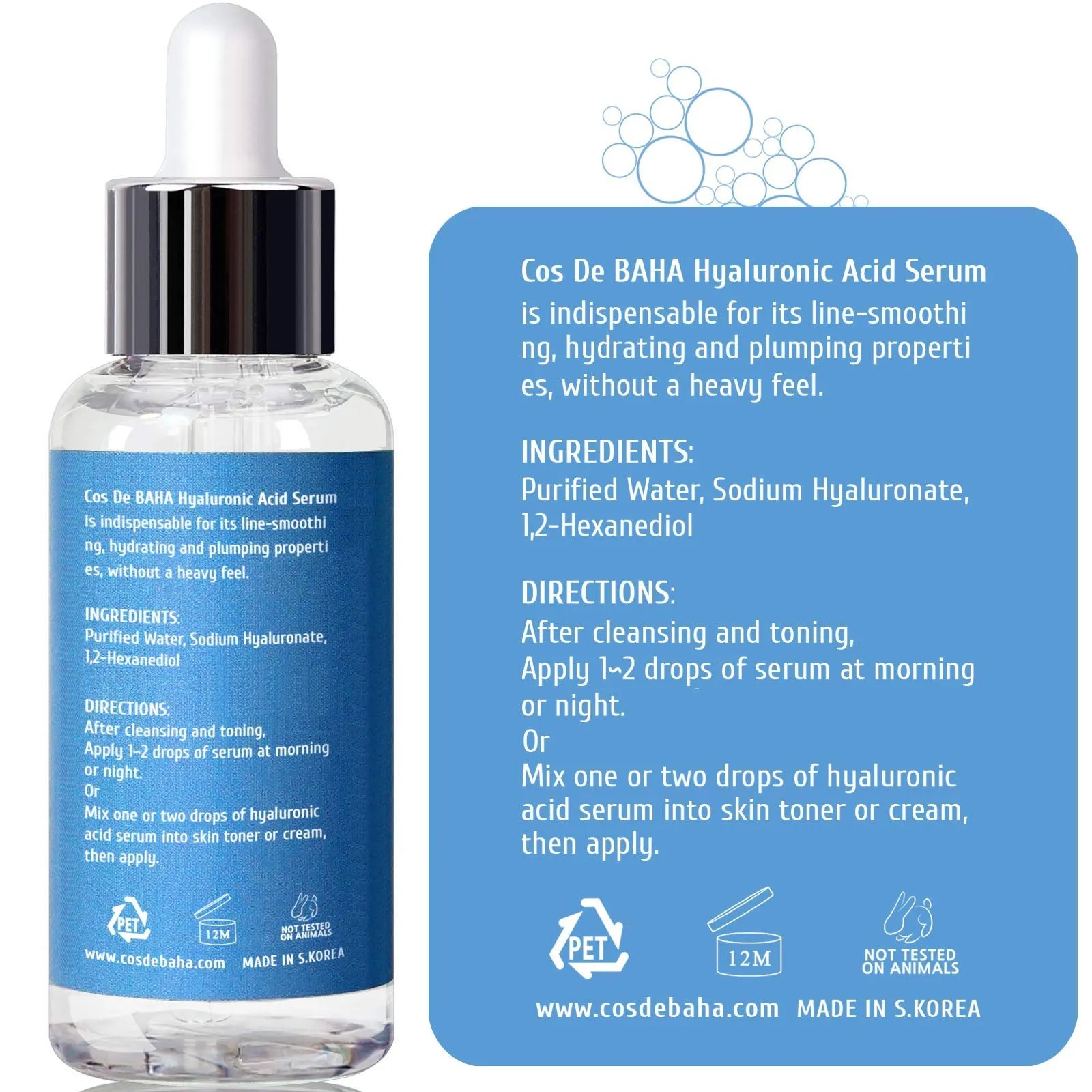 Pure Hyaluronic Acid 1% Powder Solution Serum 10000ppm - Intense Hydration   Visibly Plumped Skin